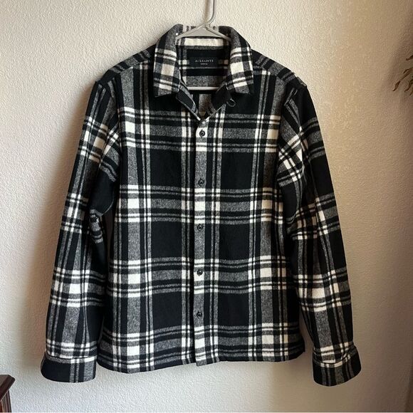 All Saints Black and White Plaid Casual Button Down Shirt - Picture 2 of 8